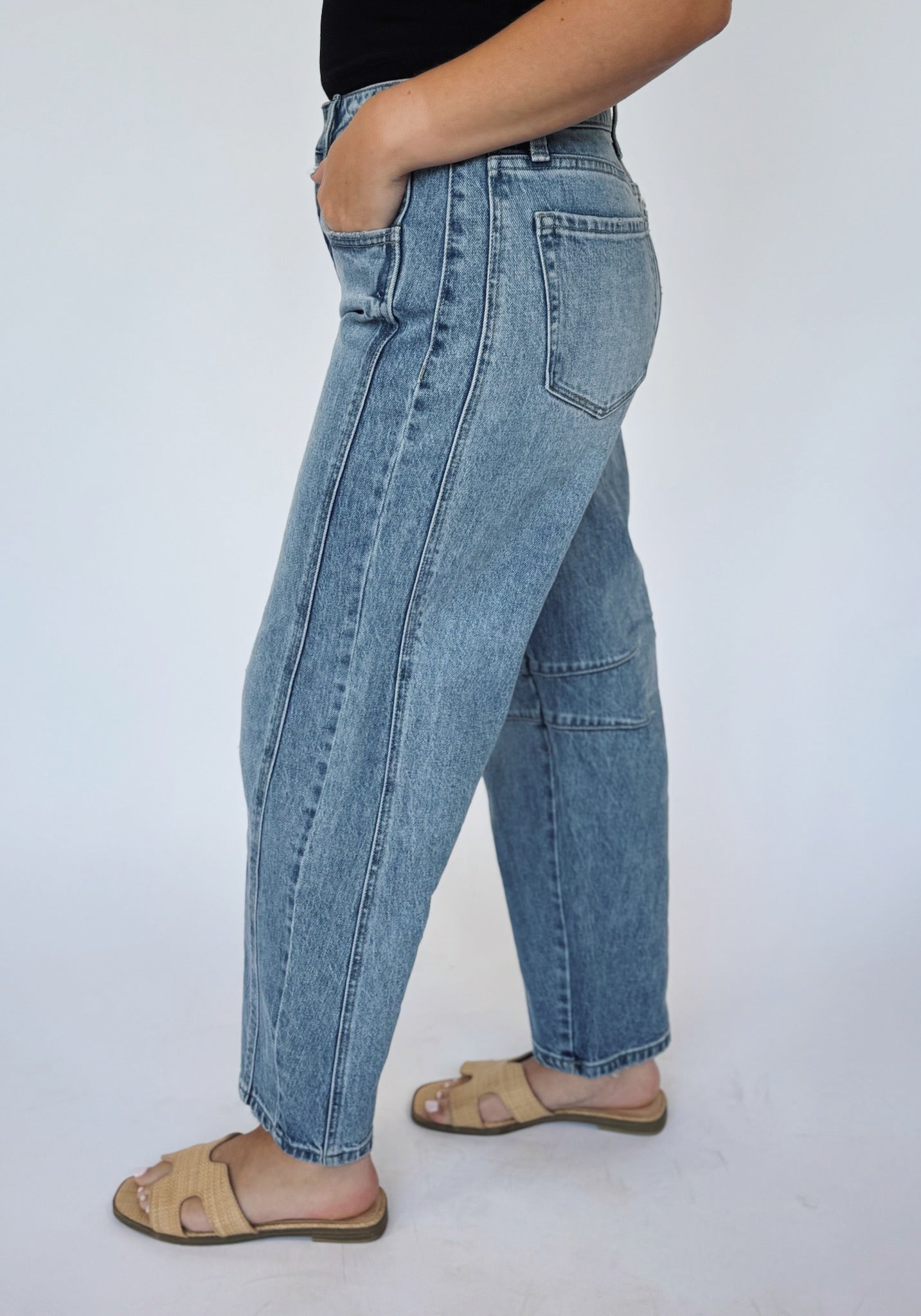 High Rise Barrel Jeans by Vervet