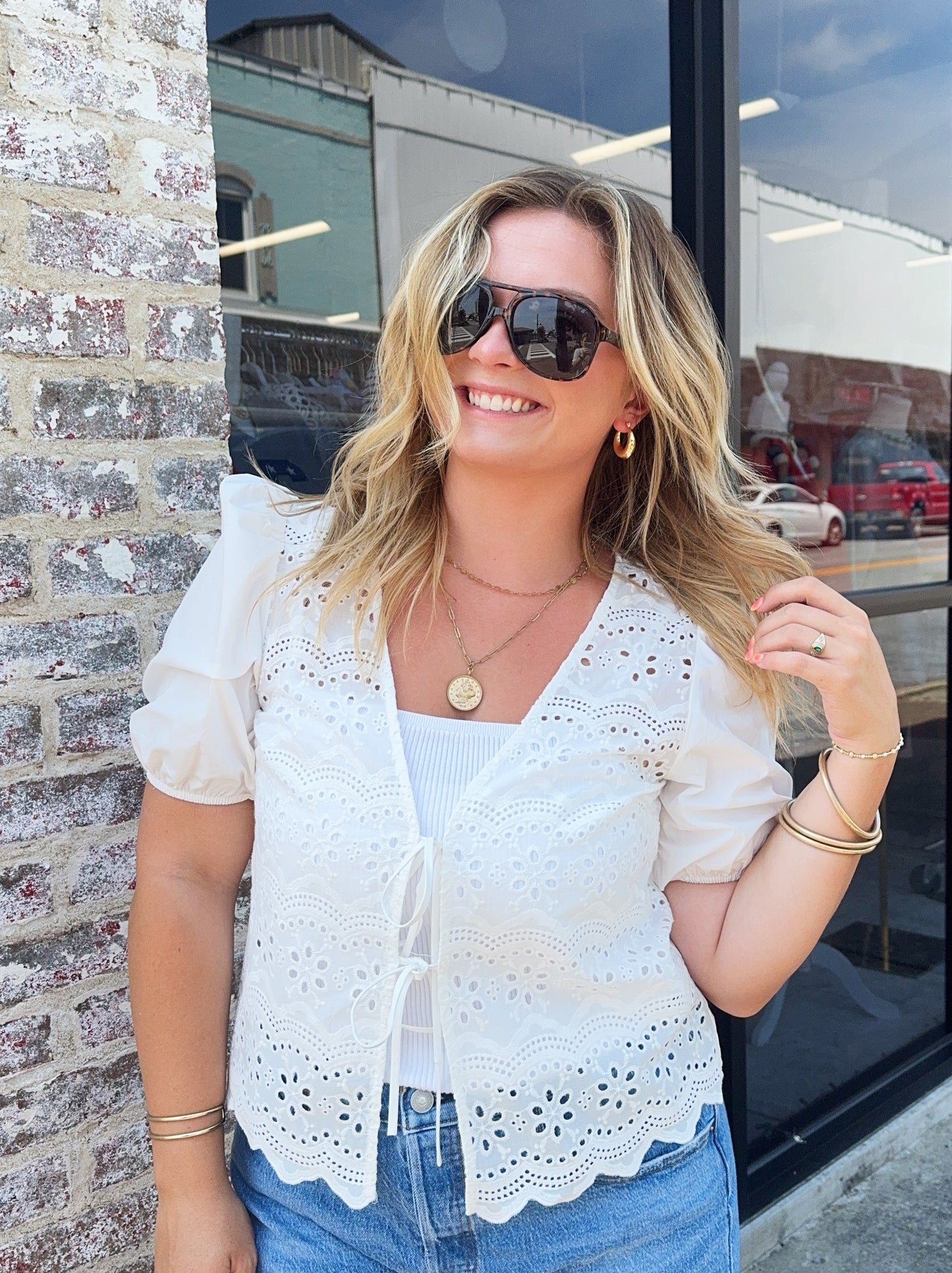 White Eyelet Top