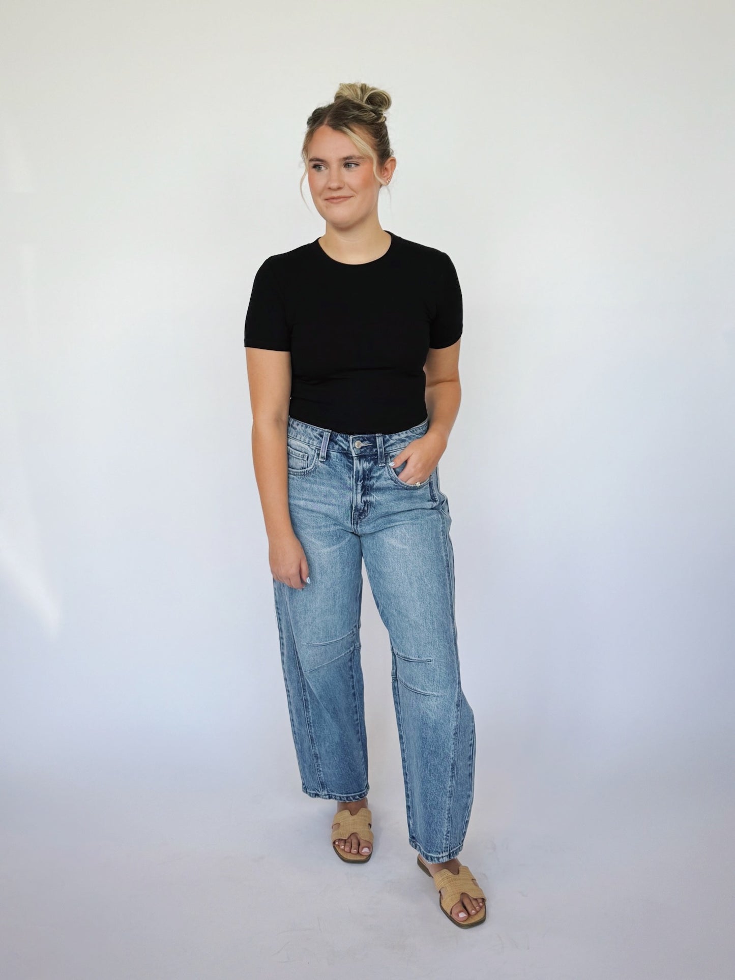 High Rise Barrel Jeans by Vervet