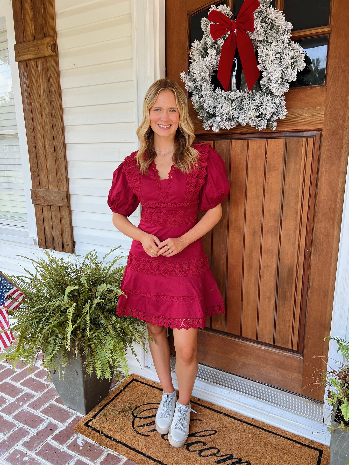 Burgundy Lace Trim Dress