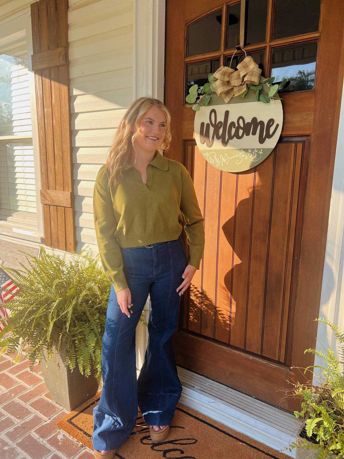 Olive V-Neck Collar Sweater