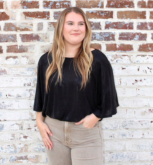 Black Shimmer Flowy Top