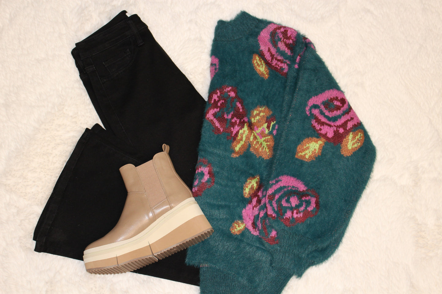 FUZZY ROSE SWEATER