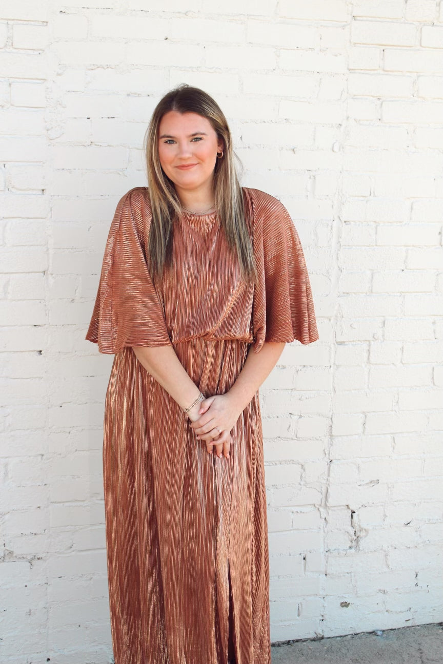 Bronze Gold Metallic Maxi Dress