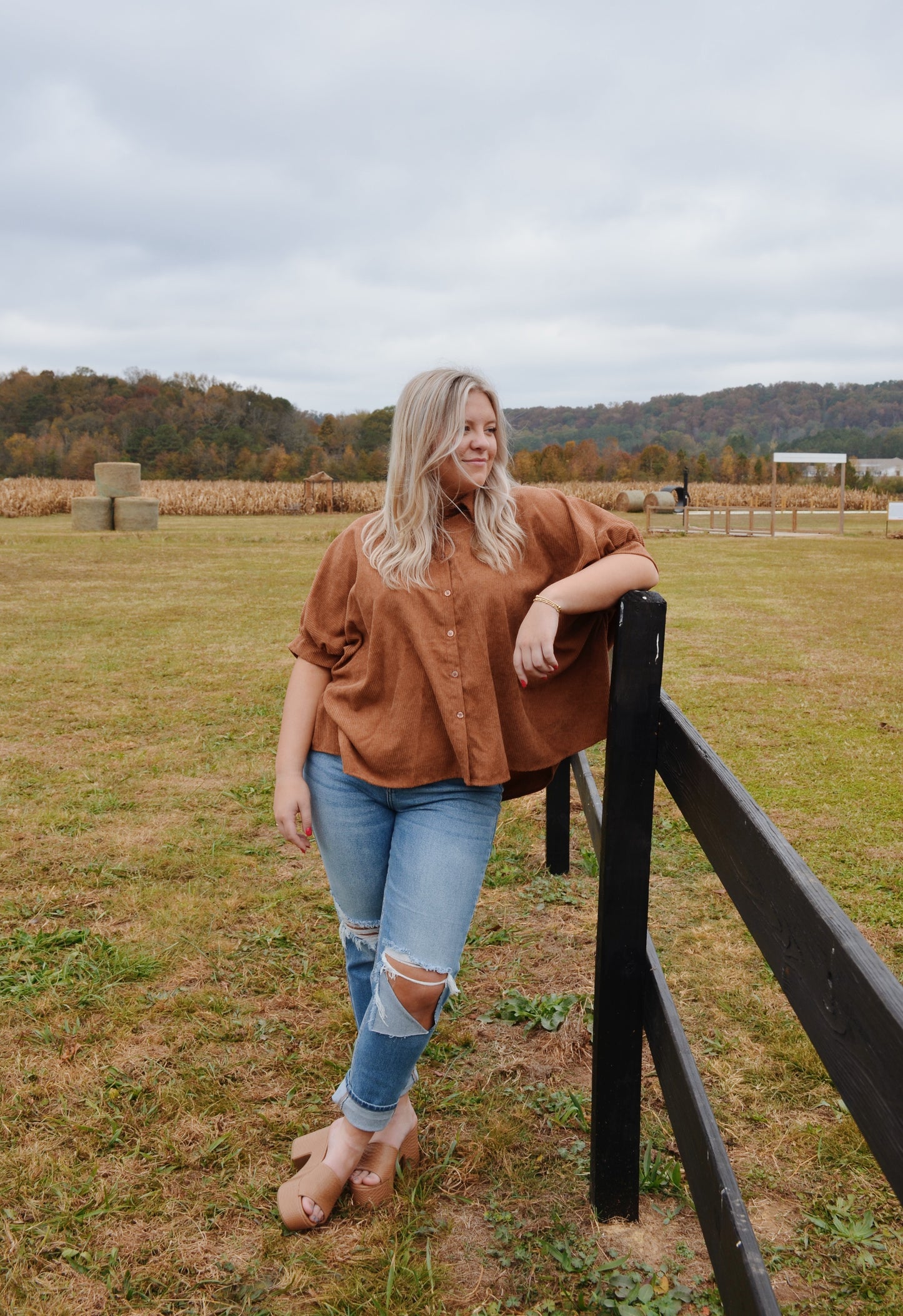 Brownie Corduroy Button Top