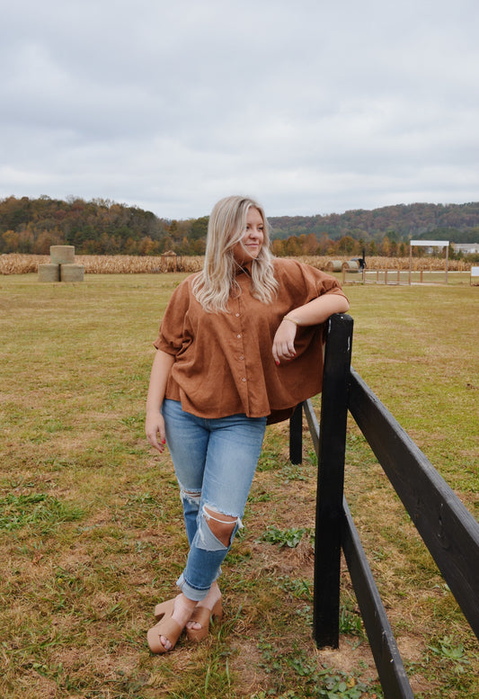 Brownie Corduroy Button Top