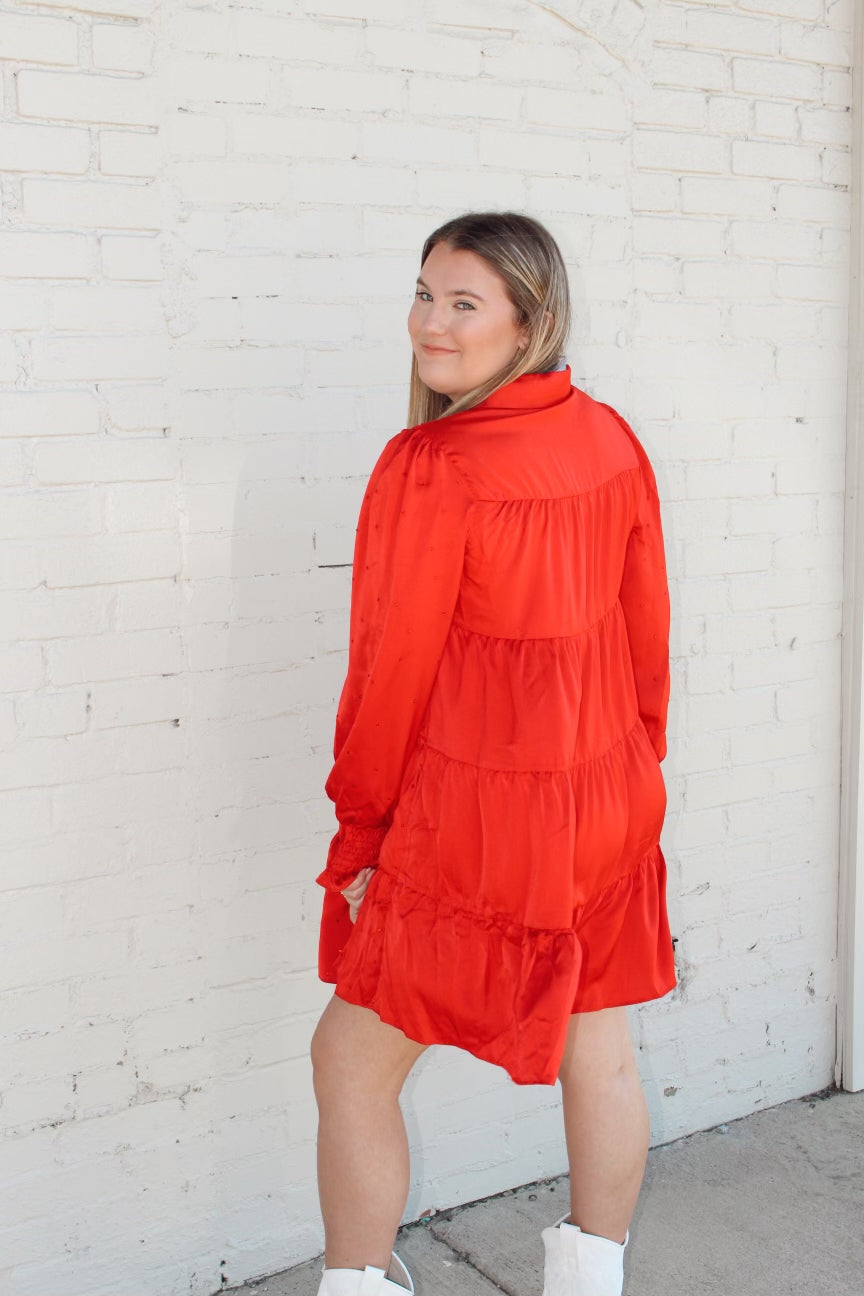 Red Silky Studded Dress