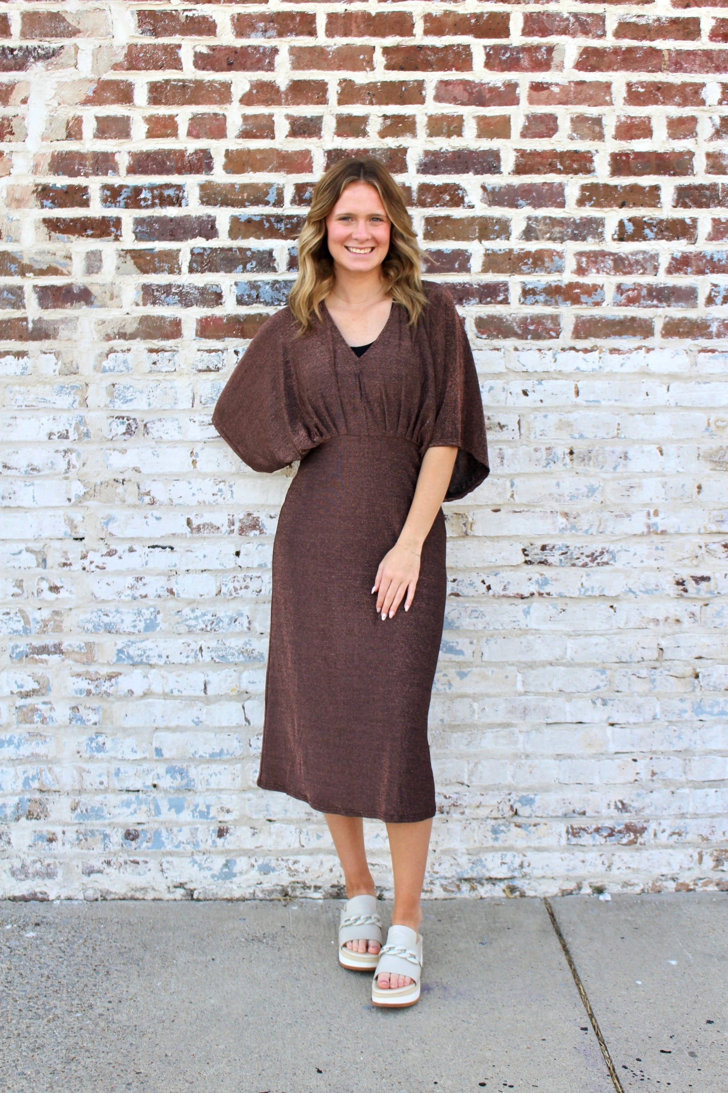 Bronze Shimmer V-neck Dress