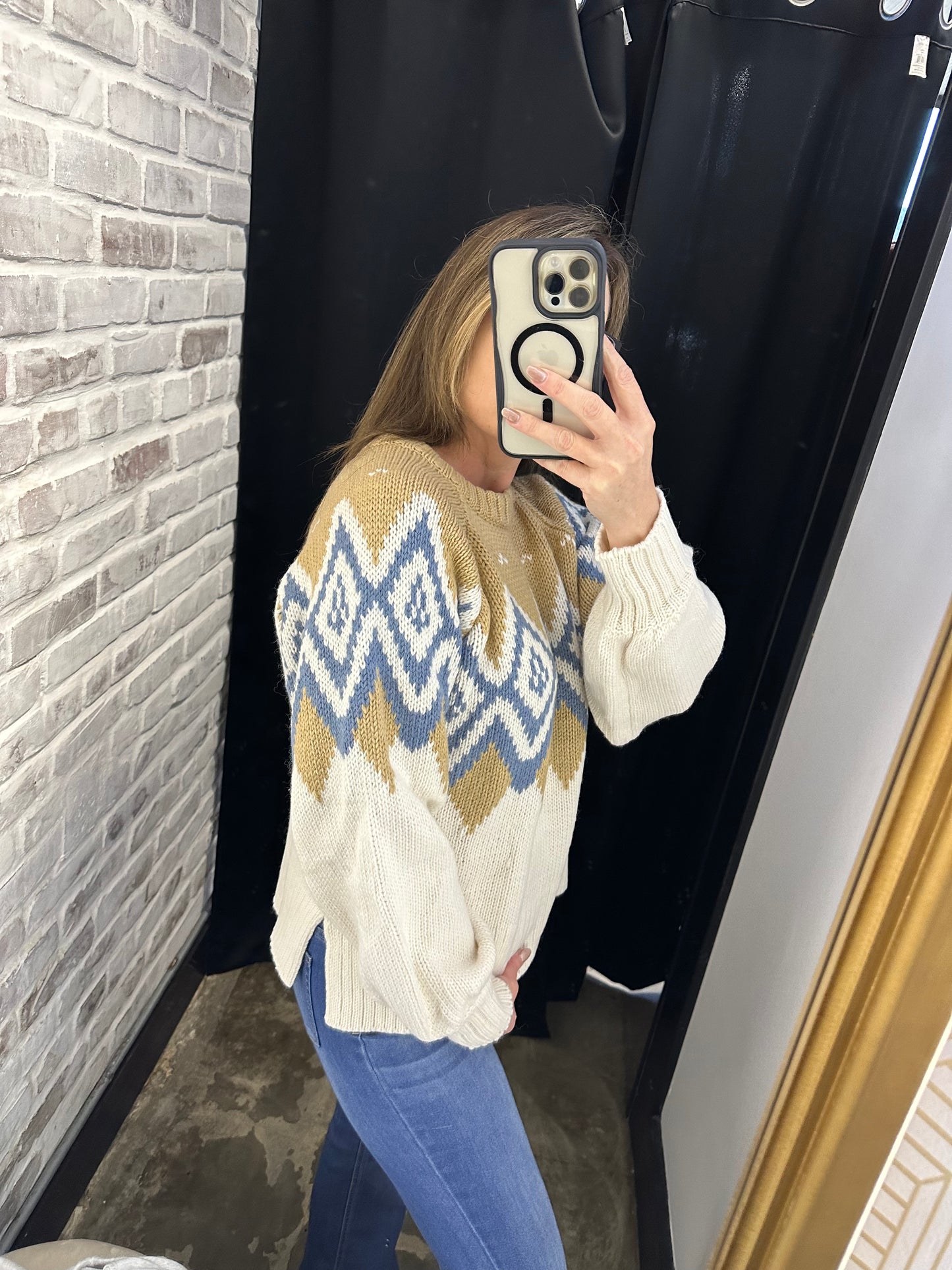 multi cream pattern sweater