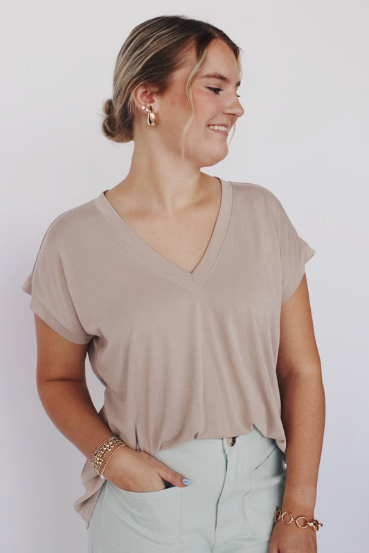 Lt. Khaki V-Neck Dolman Sleeve Top