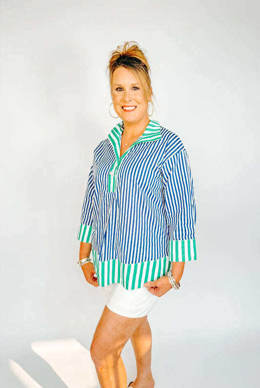 Navy & Green Top