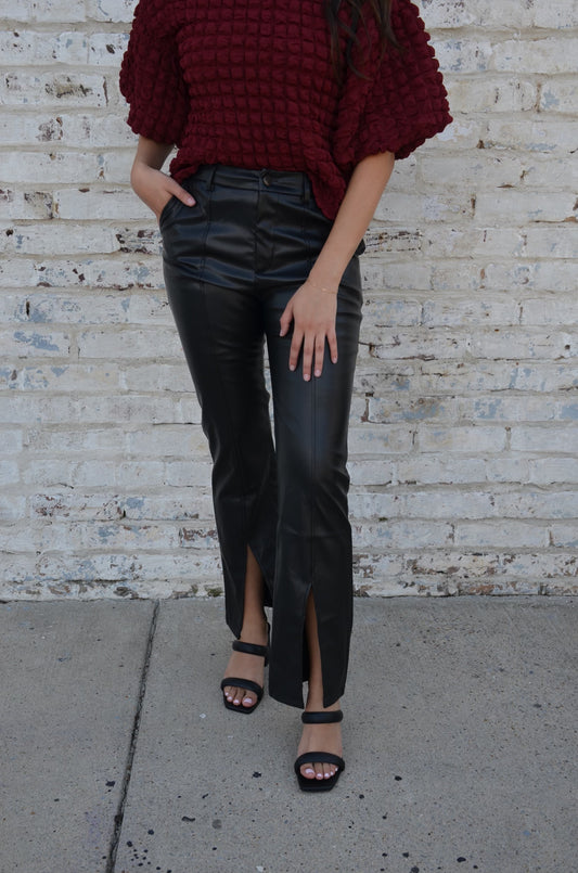 Kendra Leather Pants with Front Split