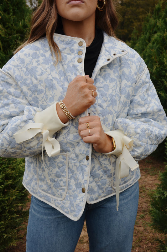 Ivory Blue Floral Jacket