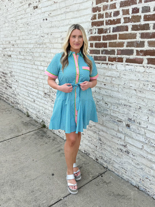 Aqua button down dress
