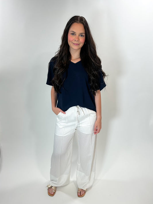 Off White Pin Striped Pants