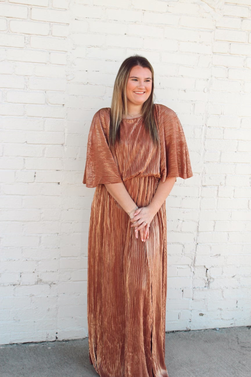 Bronze Gold Metallic Maxi Dress