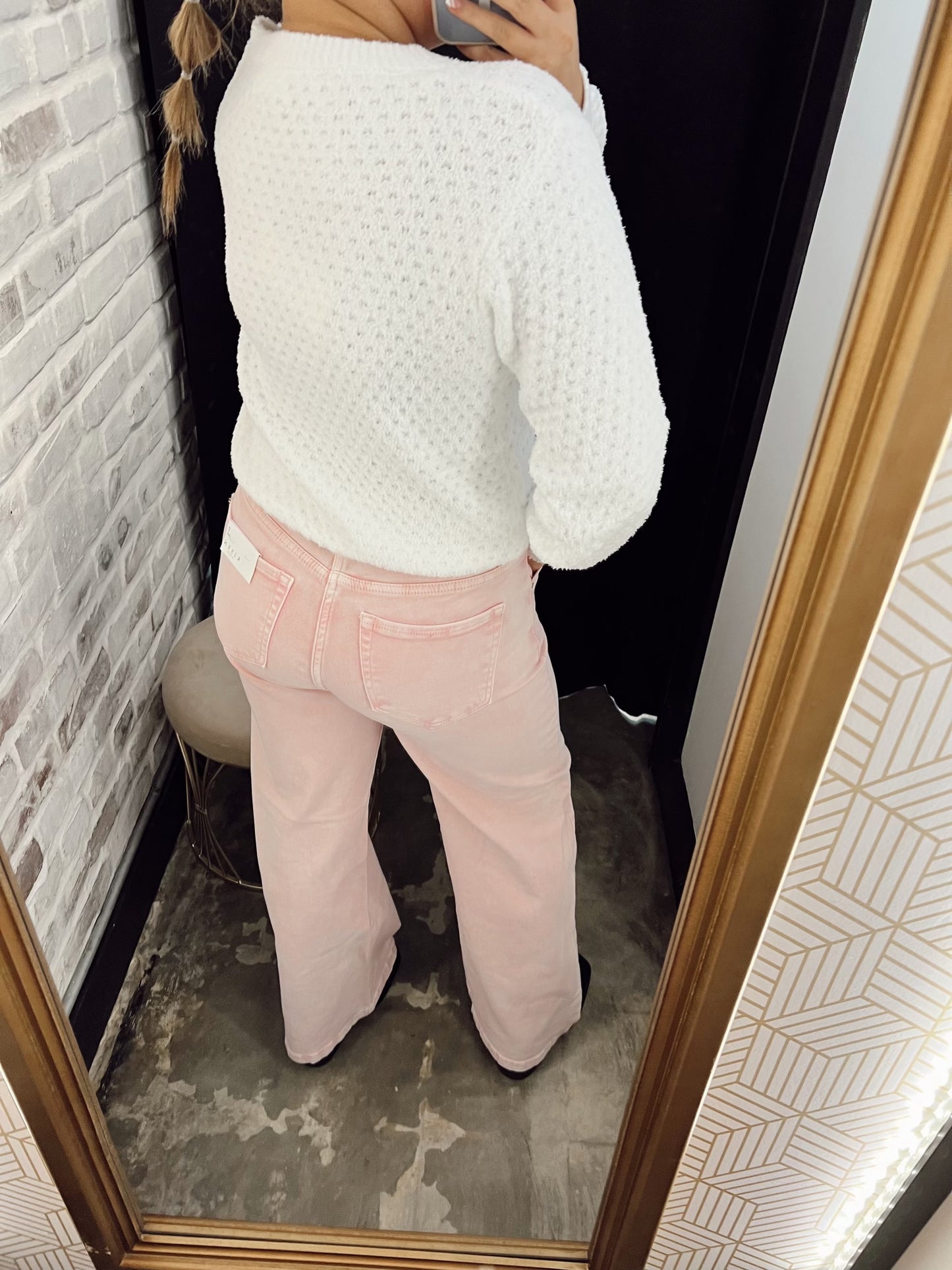 Acid Pink High Rise Wide Leg Pants