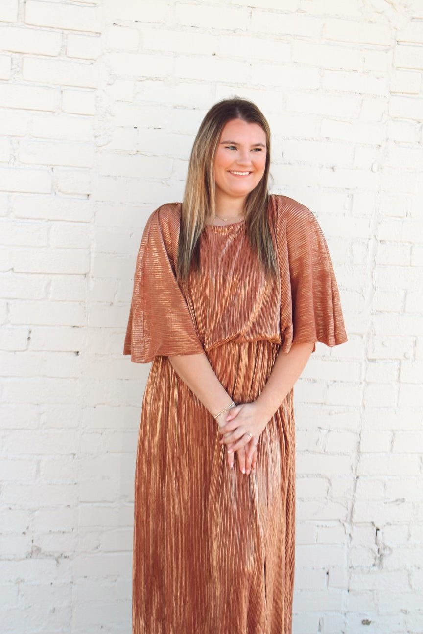 Bronze Gold Metallic Maxi Dress