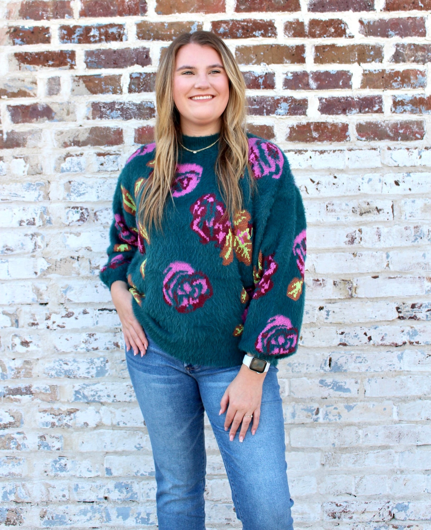 FUZZY ROSE SWEATER