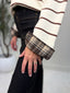 Brown Striped Sweater with Plaid Cuffs and Collar