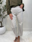 Tan Olive and White Stripe Barrel Leg Jean
