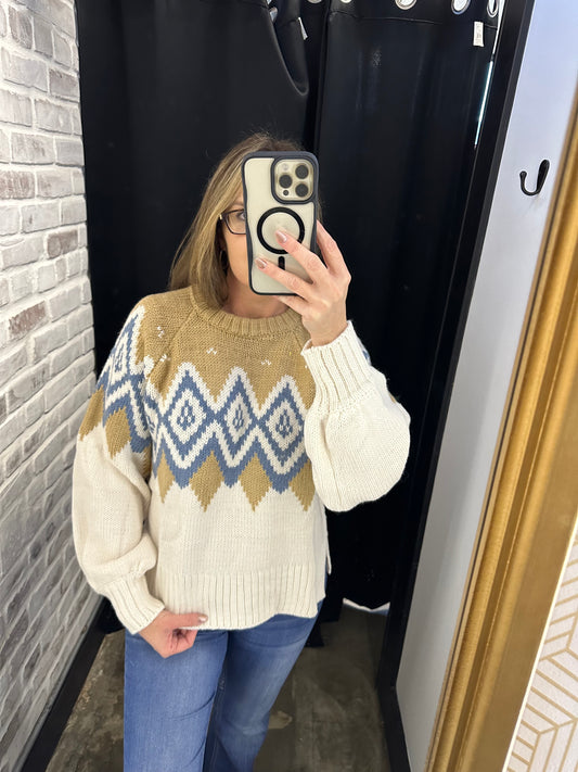 multi cream pattern sweater