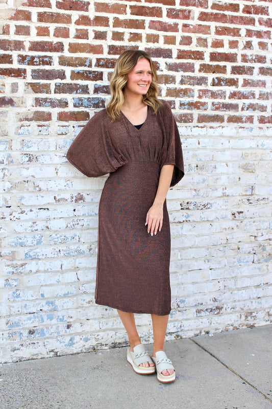 Bronze Shimmer V-neck Dress