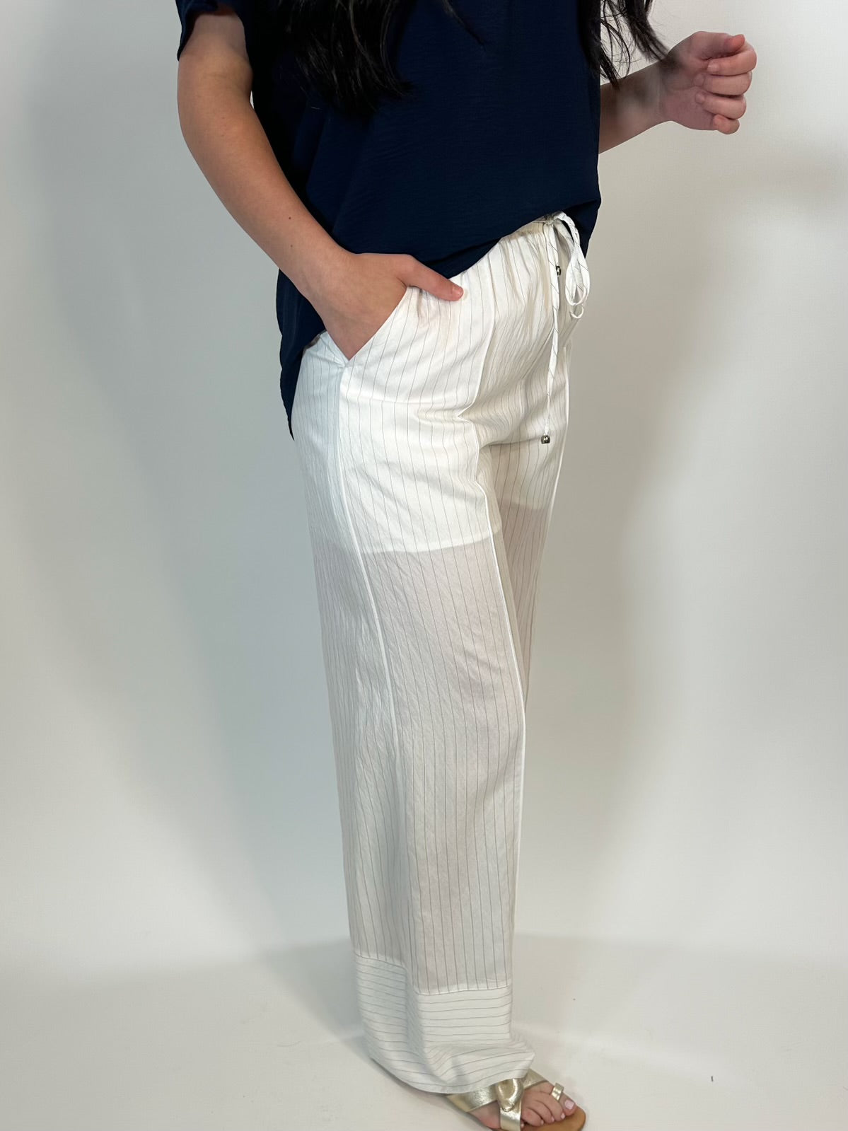Off White Pin Striped Pants