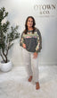 Tan Olive and White Stripe Barrel Leg Jean