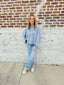 indigo blue knit top