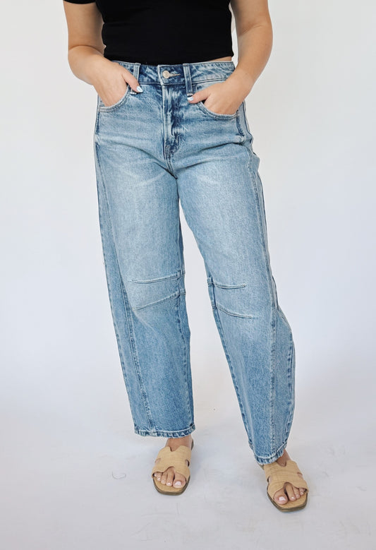 High Rise Barrel Jeans by Vervet