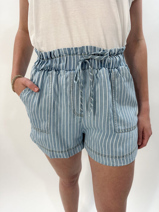 Pinstripe Chambray Shorts
