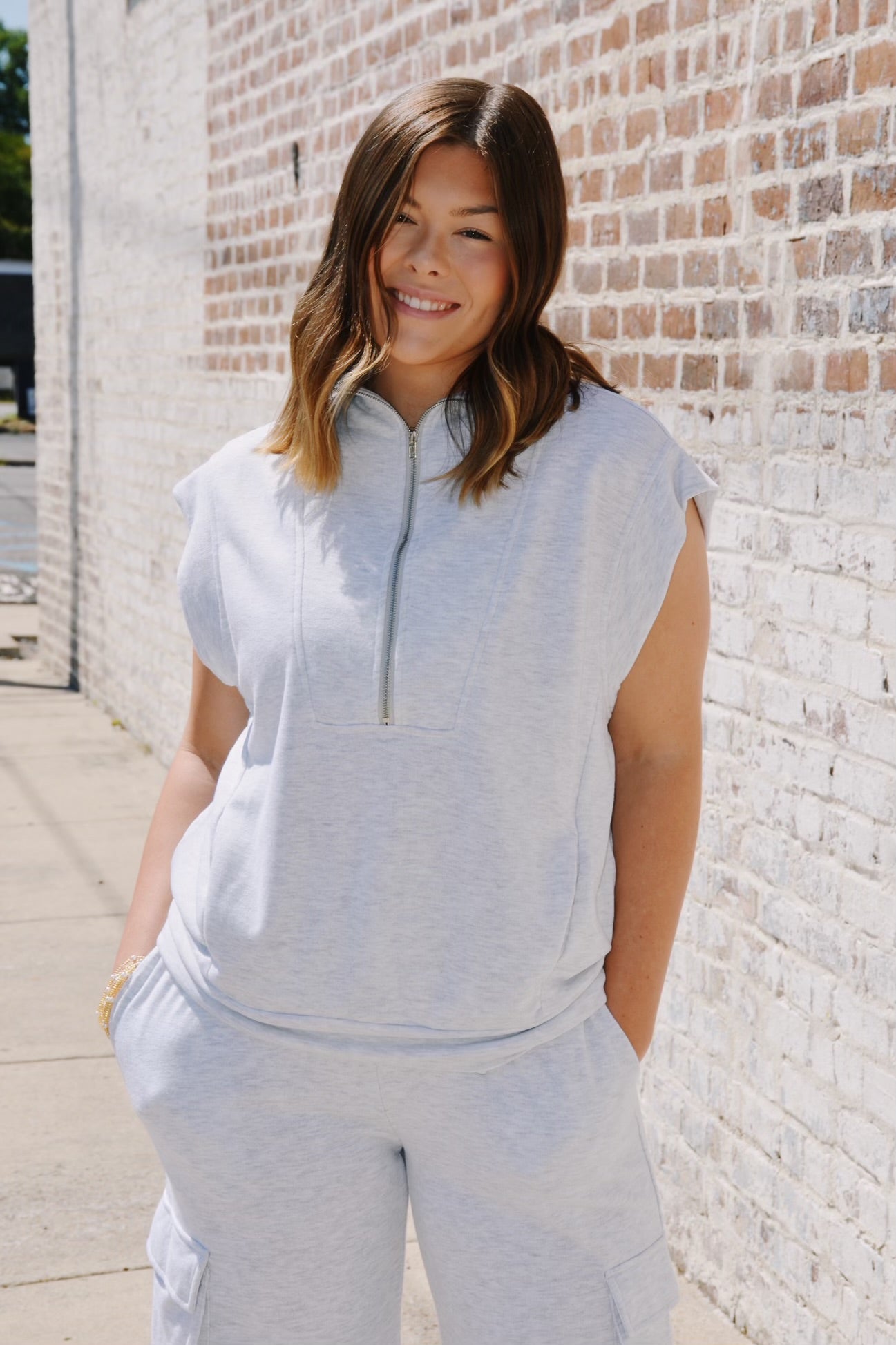 GREY ZIP UP VEST TOP