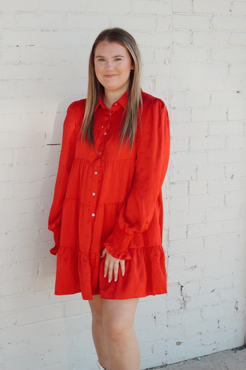 Red Silky Studded Dress