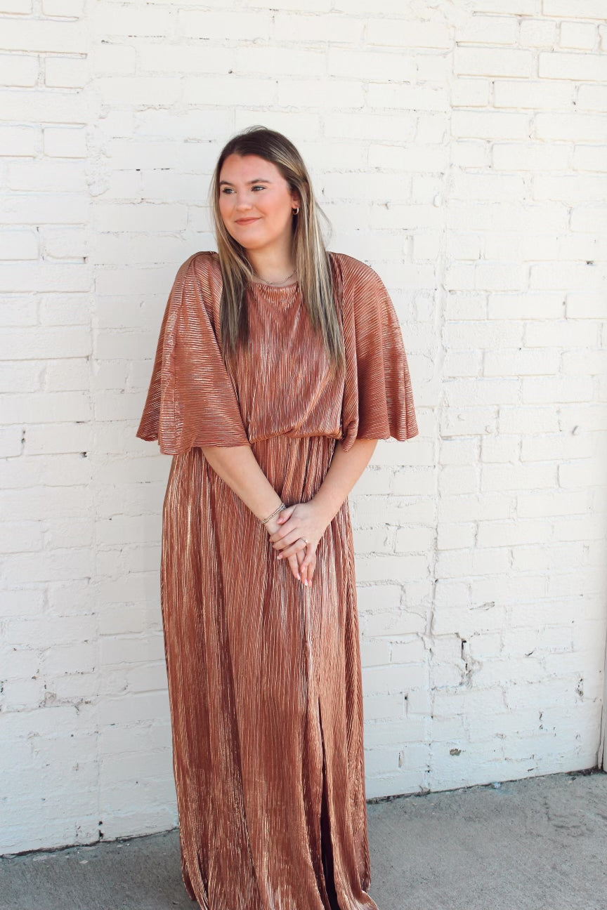 Bronze Gold Metallic Maxi Dress