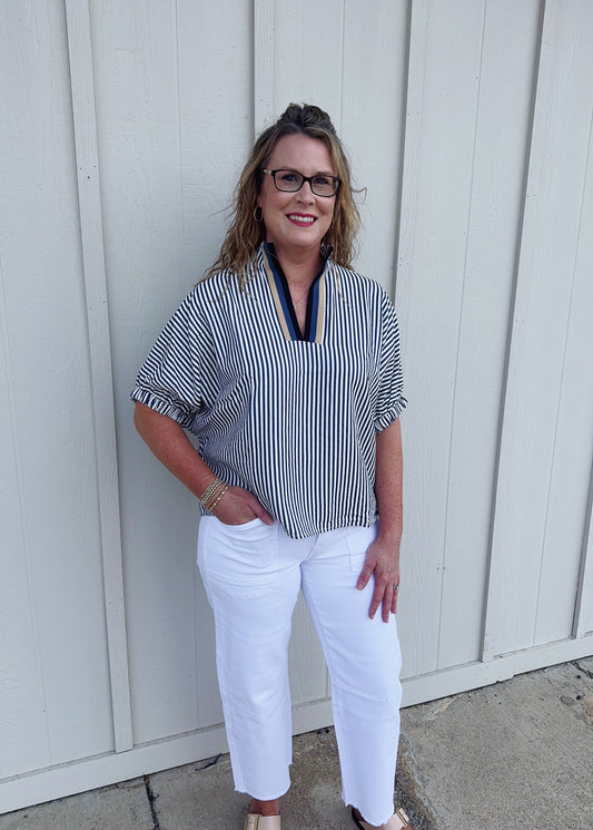Navy Striped Blouse