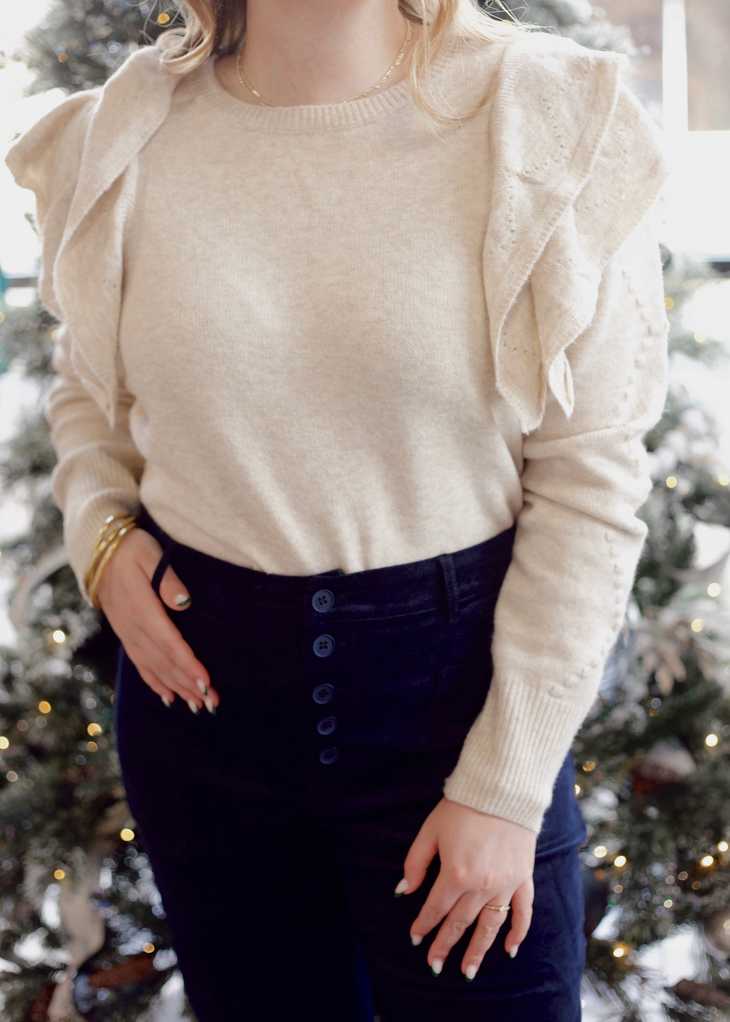 CREAM RUFFLE SWEATER