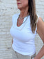 White Wide V Neck Tank