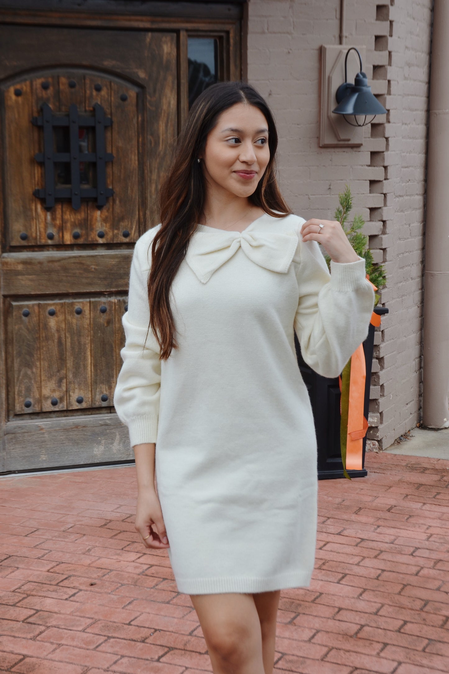 Bow Metallic Sweater Dress