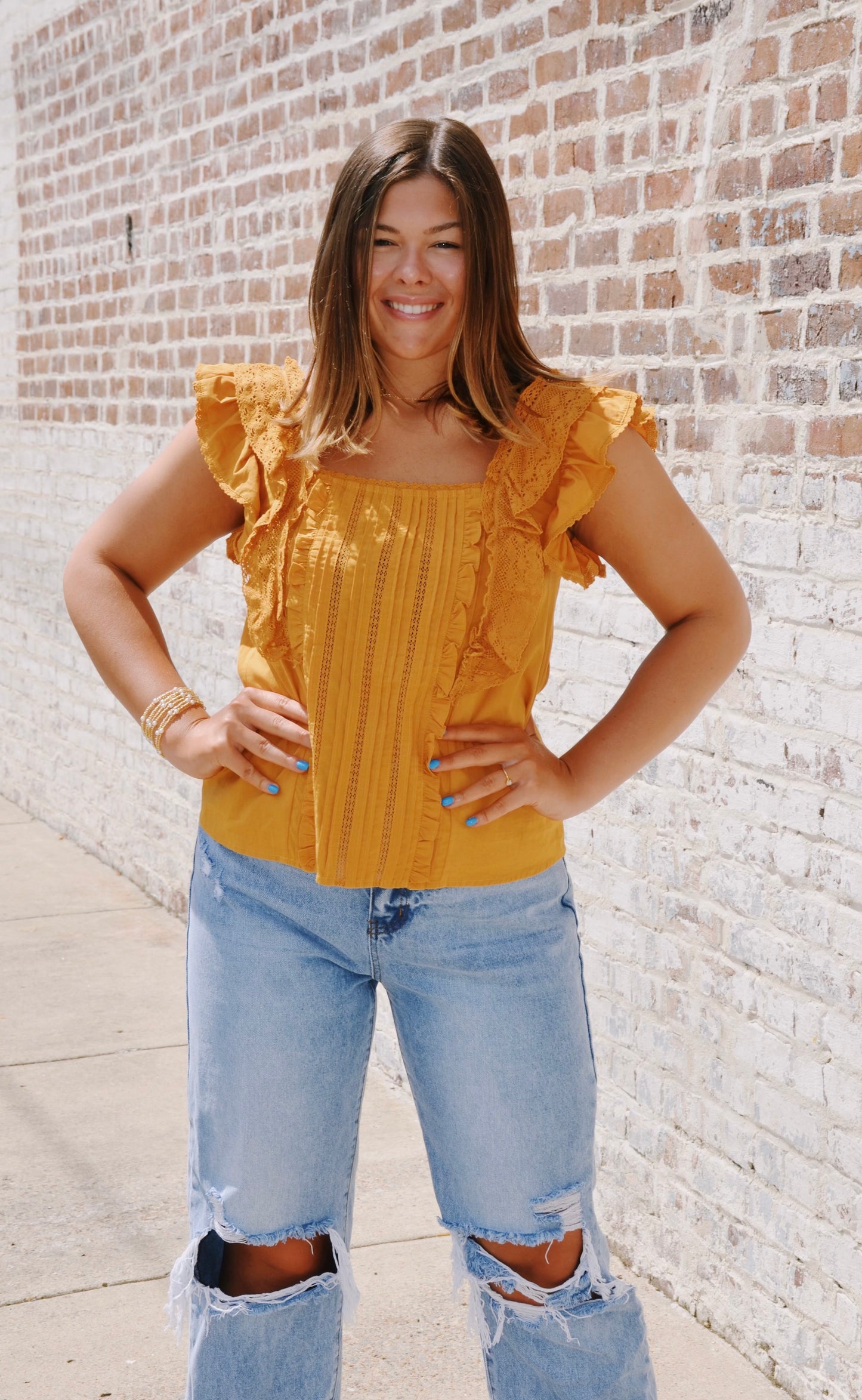 "RESET" Mustard Ruffle Tank