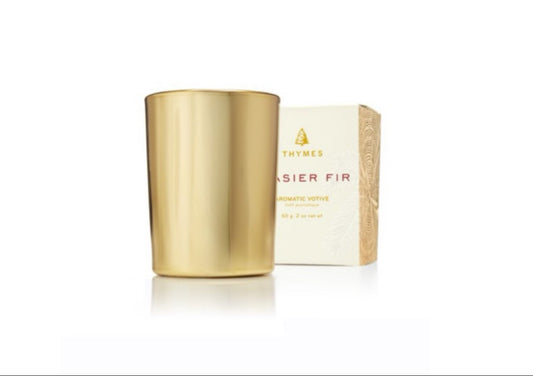 Thymes Frasier Fir Votive Candle in gold