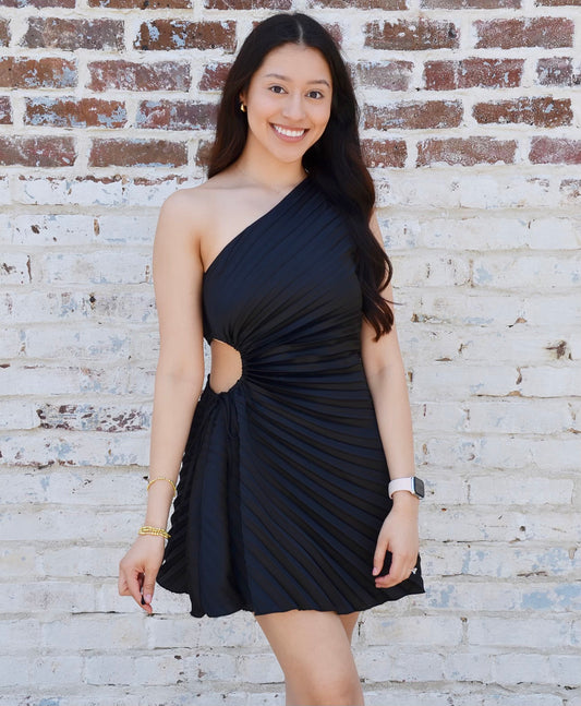 Black Pleated Mini Dress