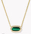 Kendra Scott Elisa Bezel Gold Short Pendant Necklace in Green Tigers Eye